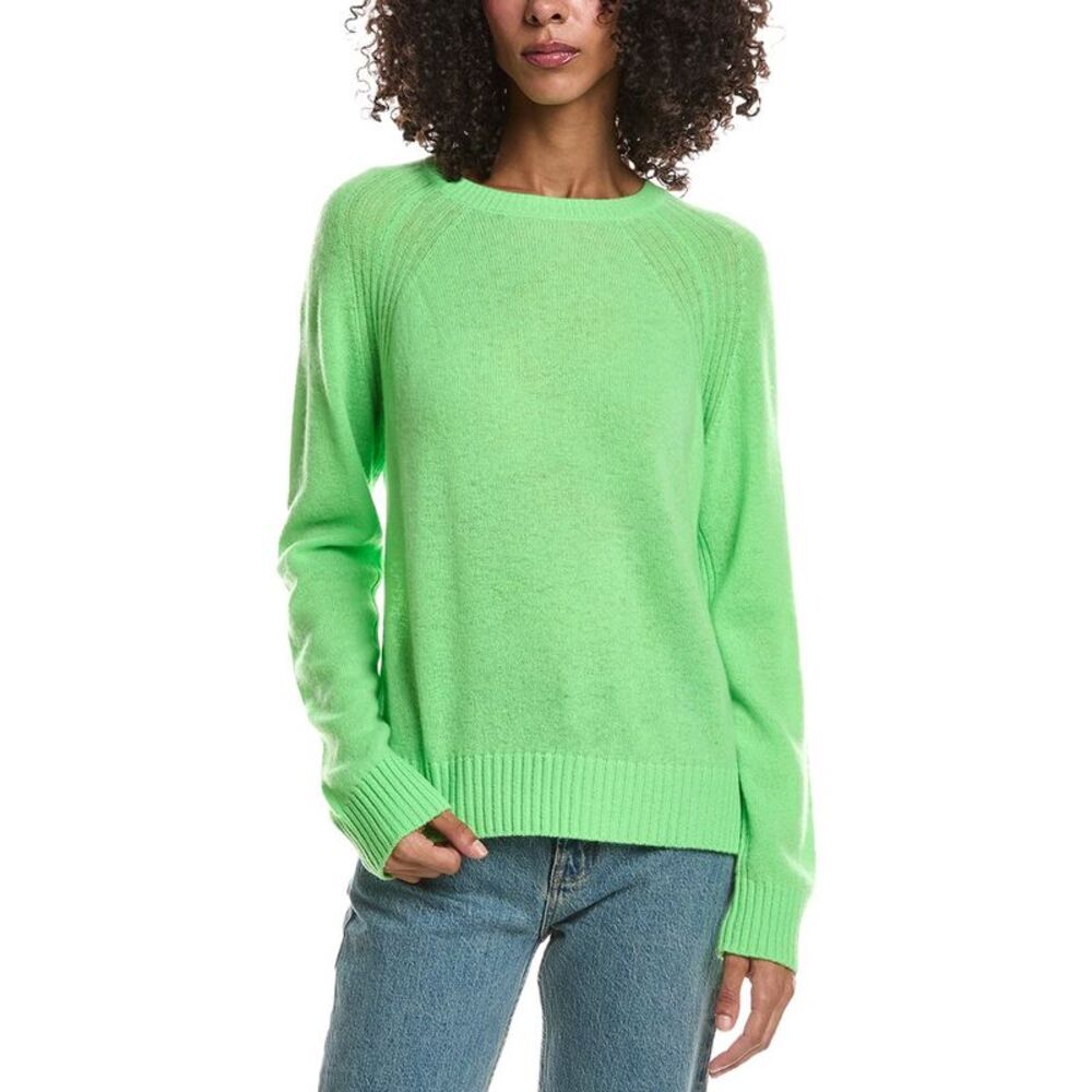 Brodie Cashmere Womens  Rae Rib Raglan Crewneck 100% Cashmere Sweater, Green